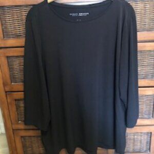 Susan Graver Liquid Knit 3/4 Sleeve Bateau Neckline Top - Black - XL